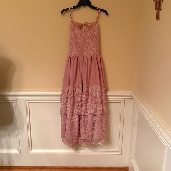 Pink Lace Maxi Dress Sz 2/4 - Picture 6 of 10